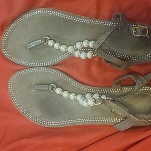 Elegant Gray Sandals with Pearl Accents